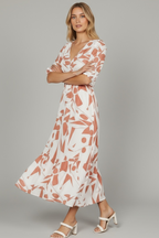 Printed Surplice Balloon Sleeve Dress