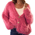 SO ME Cozy Pink Women Fuzzy Cadigan Sweater