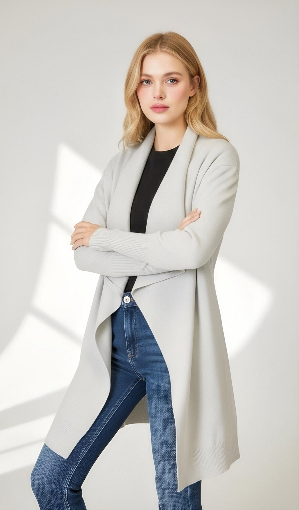 Angel Wings Open Front Duster Cardigan with Pockets