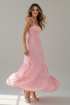 Tie-Shoulder Smocked Tiered Dress