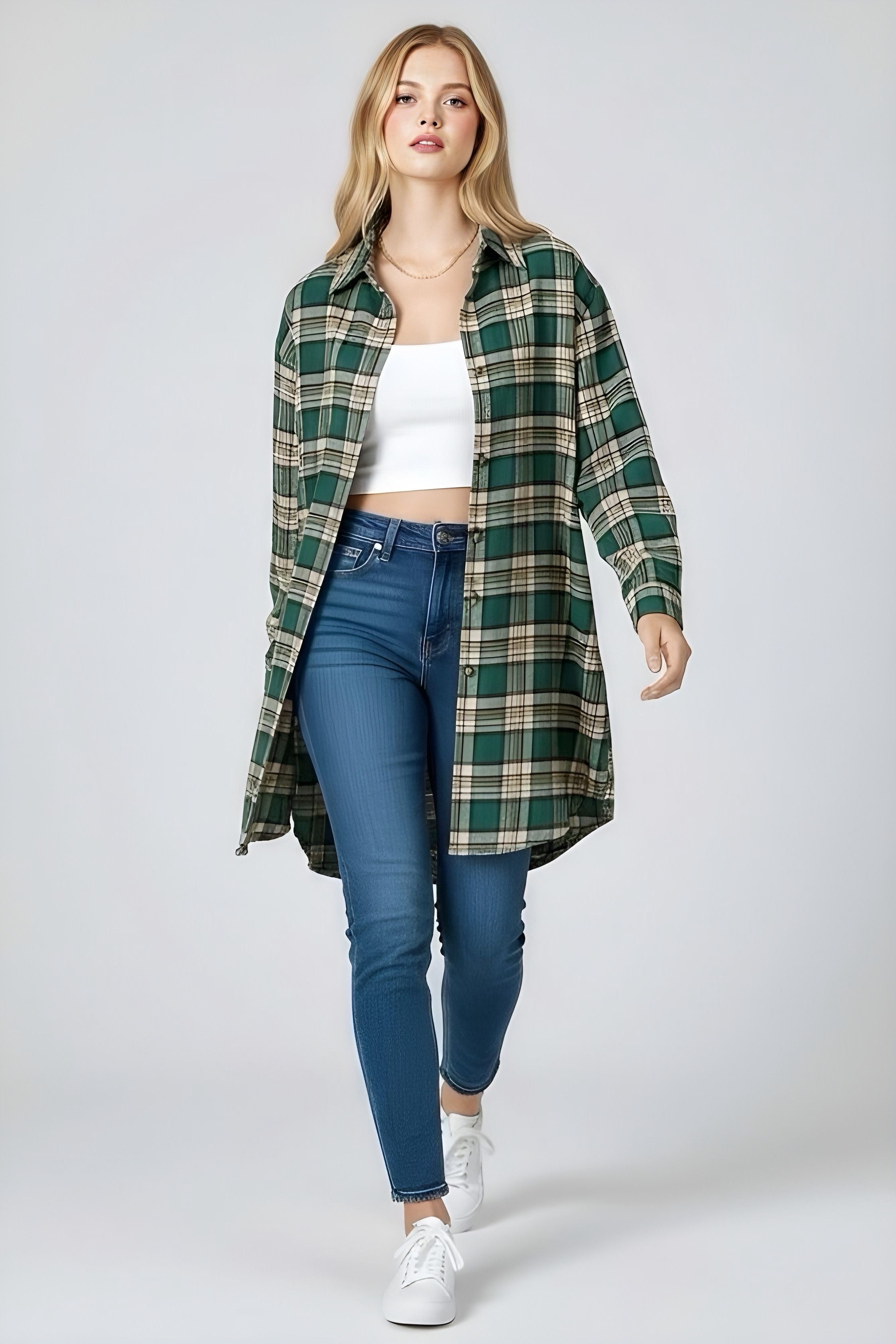 Mandy Plaid Collared Neck Long Sleeve Shirt