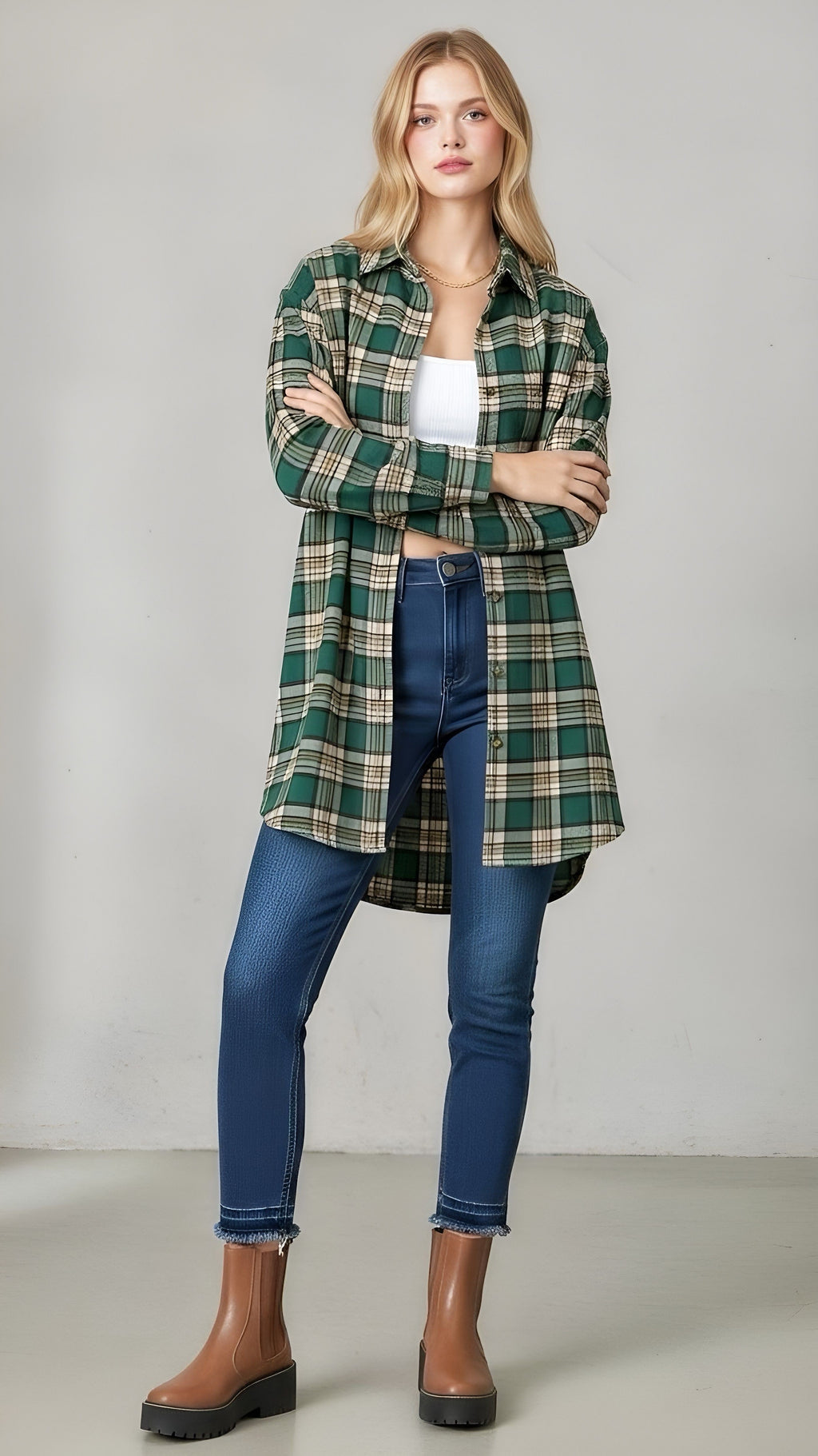 Mandy Plaid Collared Neck Long Sleeve Shirt