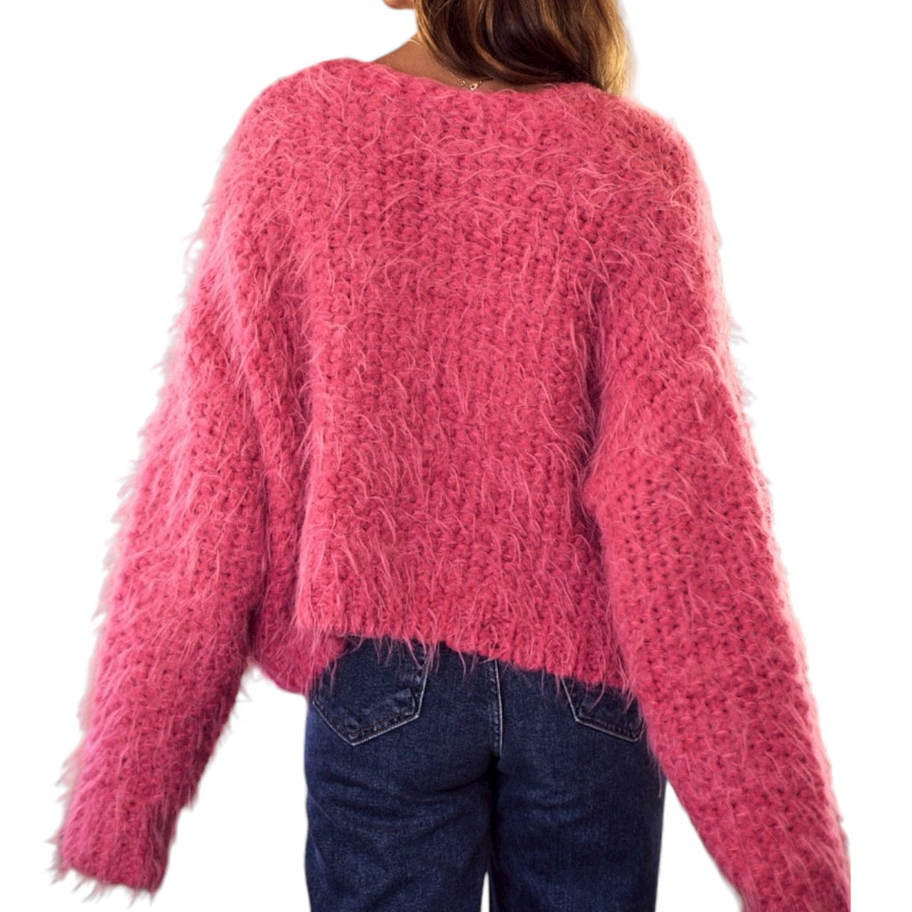 SO ME Cozy Pink Women Fuzzy Cadigan Sweater