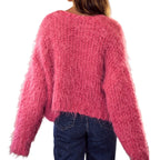 SO ME Cozy Pink Women Fuzzy Cadigan Sweater