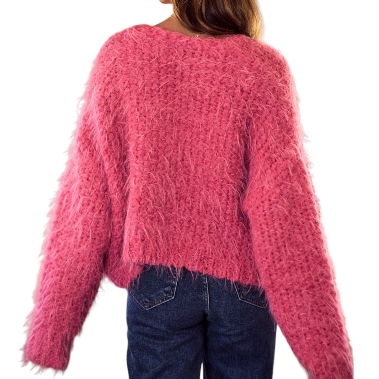 SO ME Cozy Pink Women Fuzzy Cadigan Sweater
