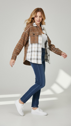 Double Take Plaid Contrast Button Up Shirt Jacket