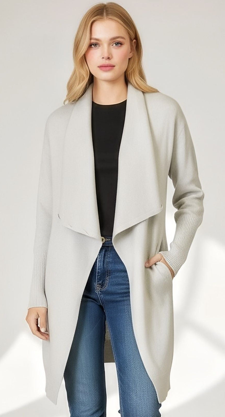 Angel Wings Open Front Duster Cardigan with Pockets