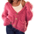 SO ME Cozy Pink Women Fuzzy Cadigan Sweater