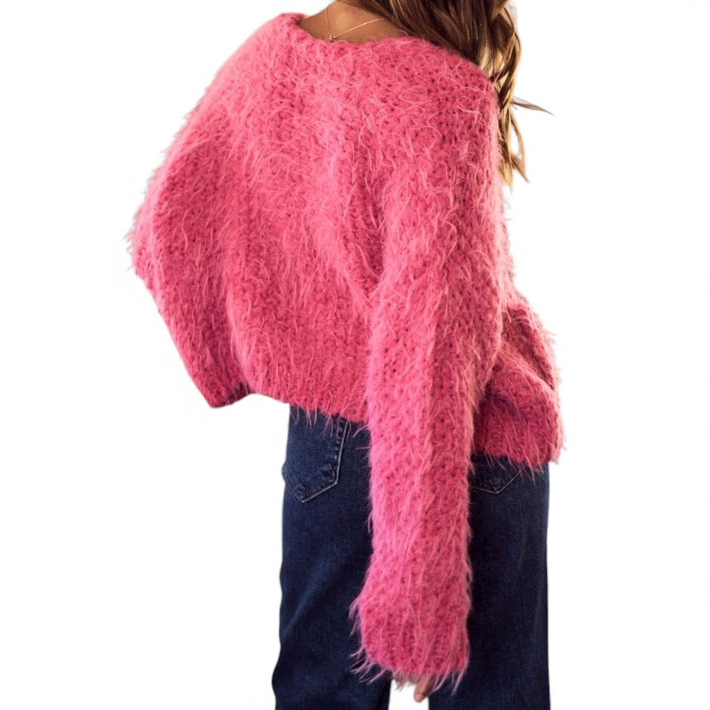 SO ME Cozy Pink Women Fuzzy Cadigan Sweater