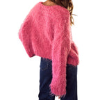 SO ME Cozy Pink Women Fuzzy Cadigan Sweater