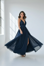 Sleeveless Plunge Neck Slit Maxi Dress