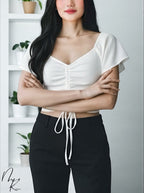 Drawstring Short Sleeve Crop Top